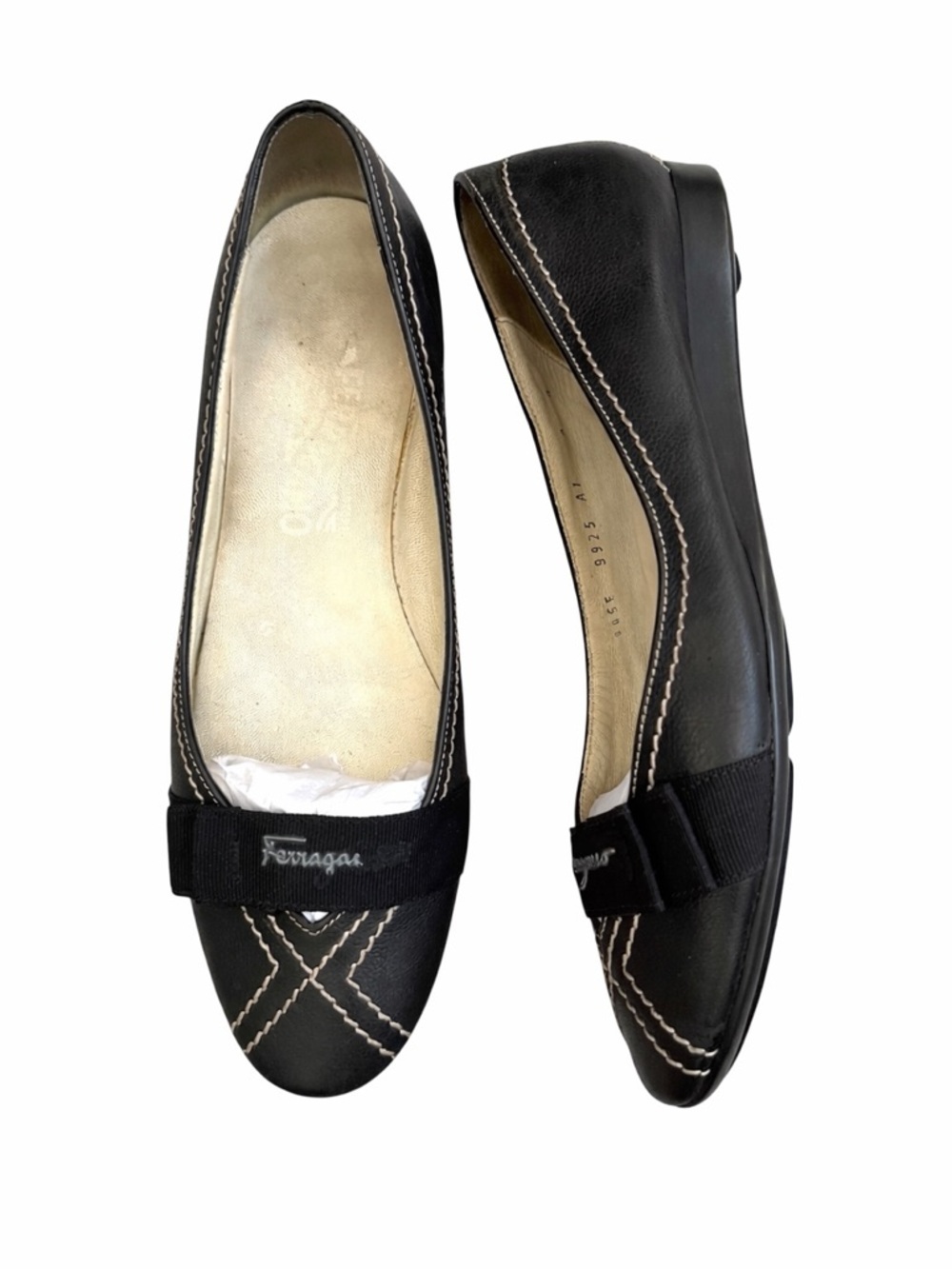 Salvatore Ferragamo Black Leather Vara Bow Flats Classic Ballet Shoes